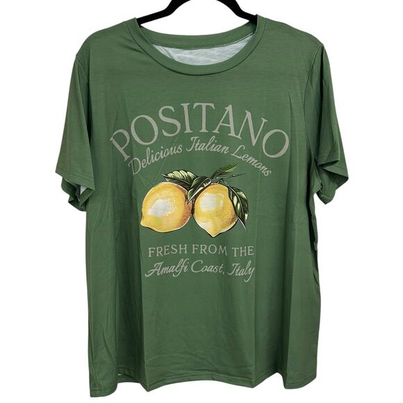 SHEIN Curve Green Positano Italian Lemon Graphic Short Sleeve Tee Womens 1XL - Picture 1 of 4